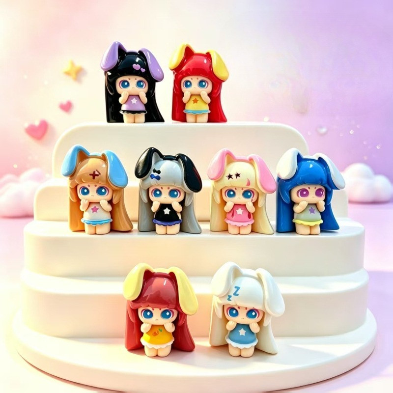 8 Peças Lulu Princess Girl Com Orelha Longa Cabelo Longo Amuletos De Resina 3D Para DIY