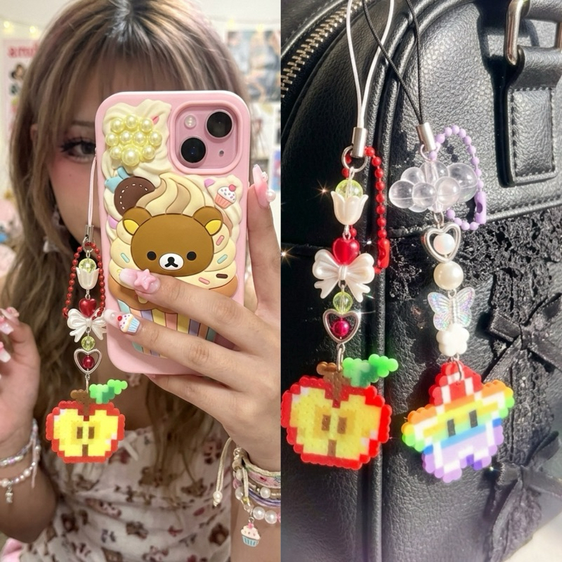 Chaveiros Variados Pixel Art Y2k Phone Charm Celular coquette Gyaru core cacareco girl trinket kawaii hama beads
