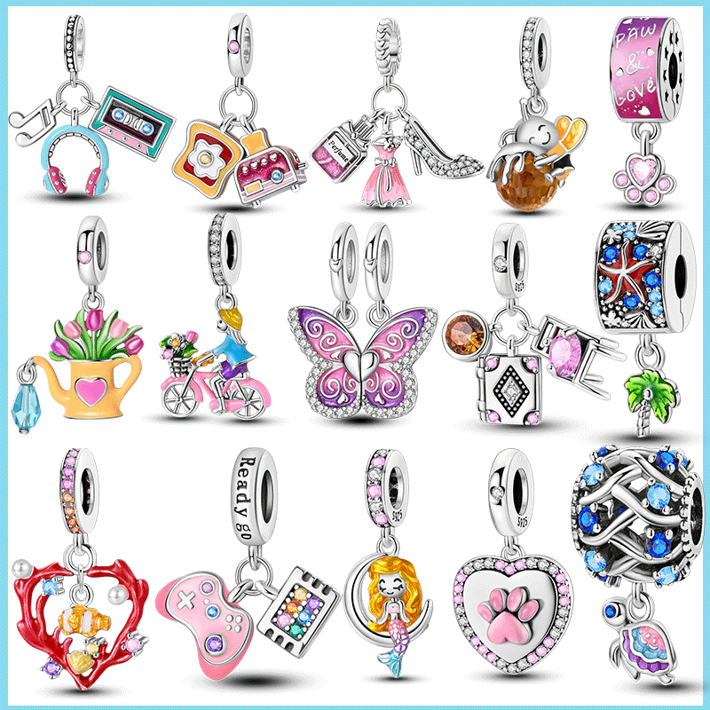 100 % Real 925 Sterling Silver Perfume Vestido De Prata Highheeled Shoes Pendant Girl Pink Claw Impressão Bracelete De Ajuste Com Clipe Fixo Adequado Para Mulher Aniversário Fashion Jewelry Gift