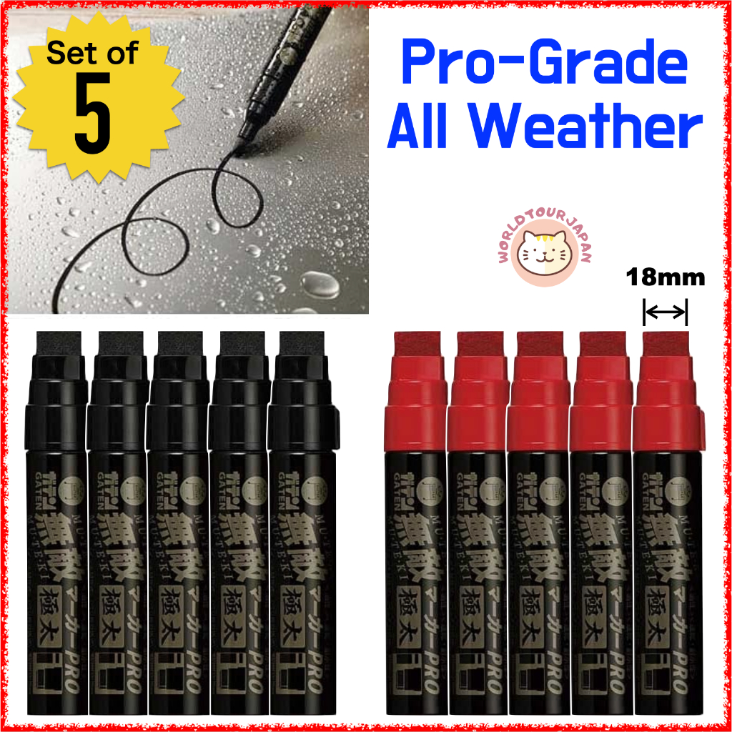 Set of 5 / GATEN MUTEKI Marker PRO / Permanent Marker / Line Weight 10mm 18mm / For Professional Use /  All-Weather