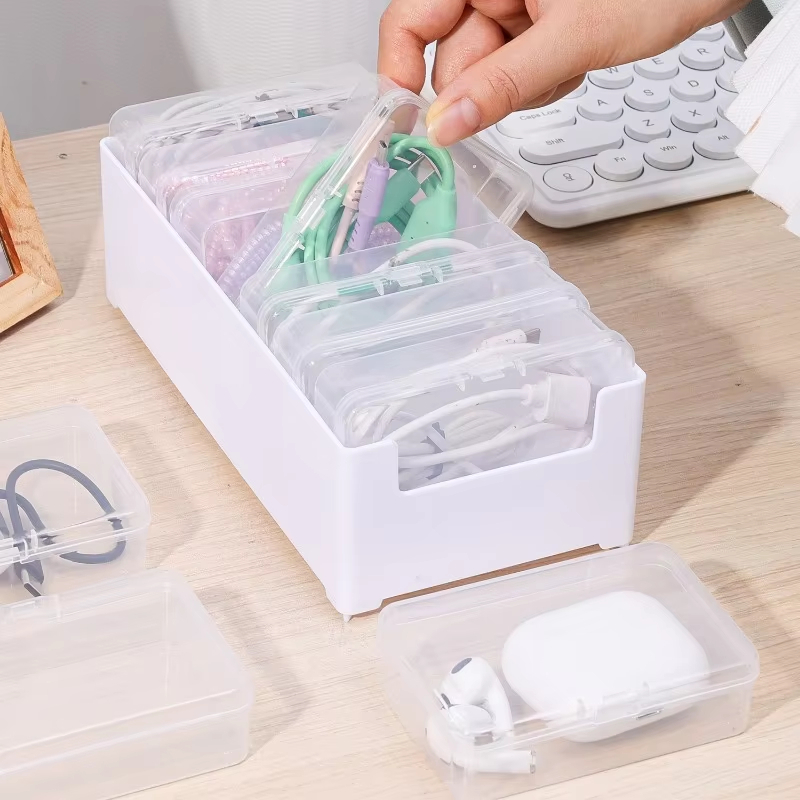 Kit De Caixa Organizadora De Cabos De Plástico Com 7 Caixas De Armazenamento Transparentes