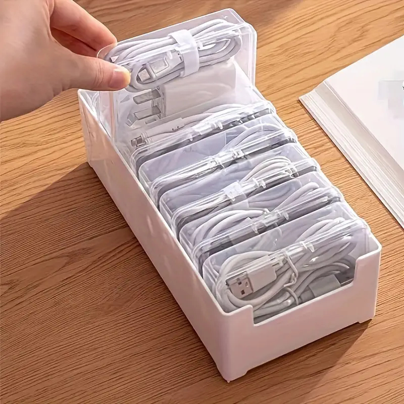 Kit De Caixa Organizadora De Cabos De Plástico Com 7 Caixas De Armazenamento Transparentes