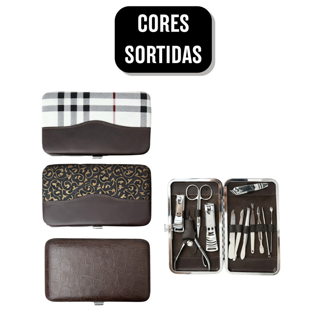 Conjunto Manicure 12 Peças Estojo Estampado - (Cores So - Modelo Profissional Garantia 90 Dias