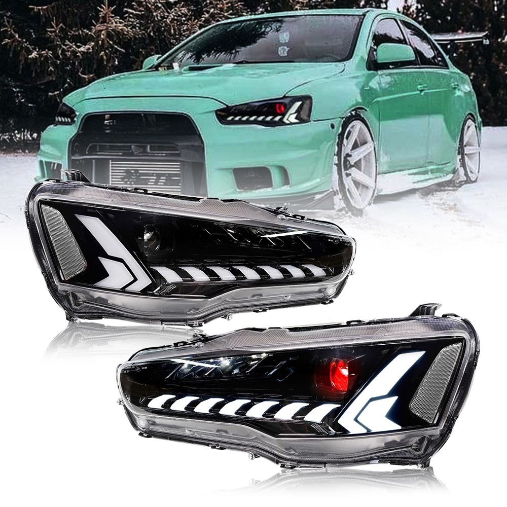 Suitable para Mitsubishi Winged God headlights, DK single lens red devil's eye, blue startup painting