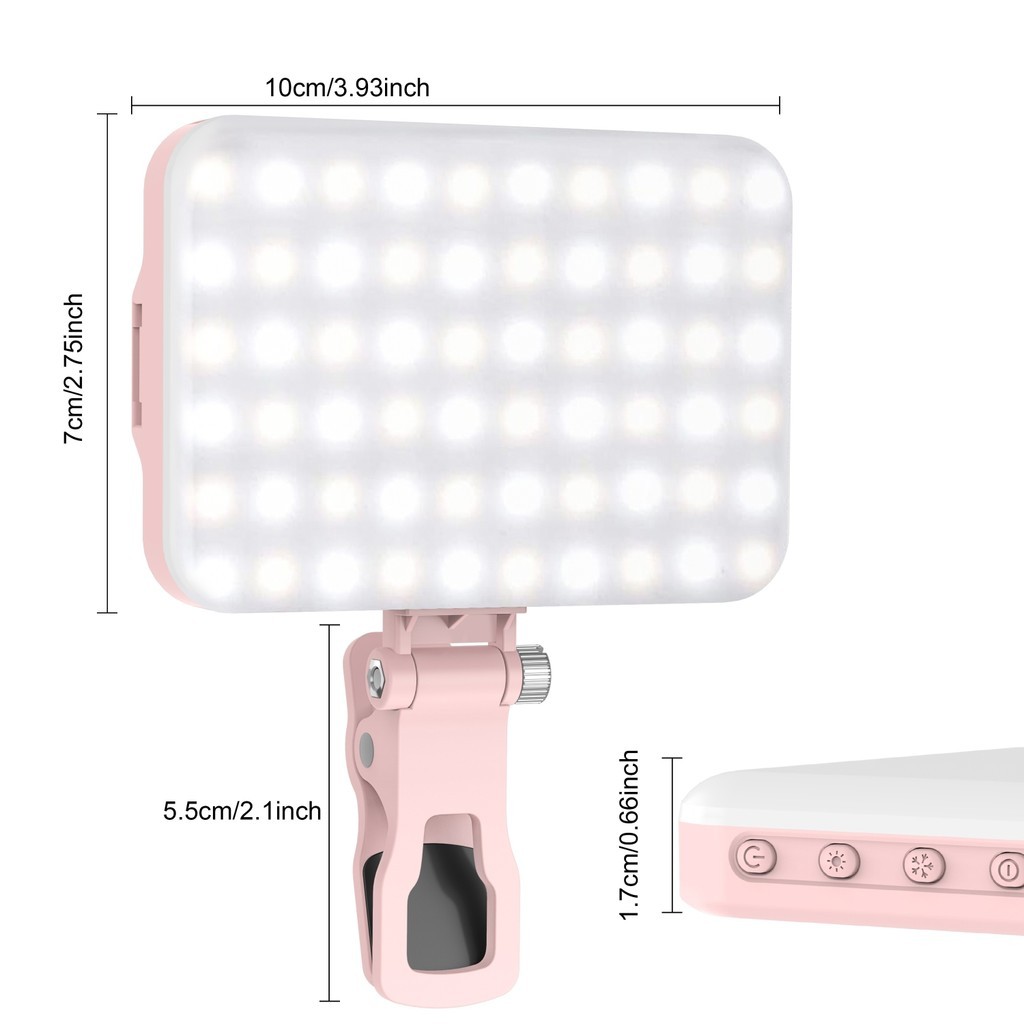 Luz para selfie e clipe de luz para celular adequado para iPhone, luz LED recarregável USB de 2200mAh para celular, 3 mo