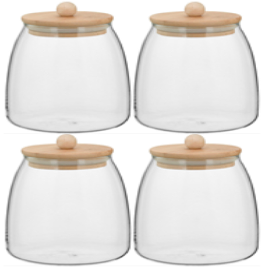 Kit 4 Potes Porta Mantimentos Table Tampa Bambu Borossilicato 900ml 15x11x11cm