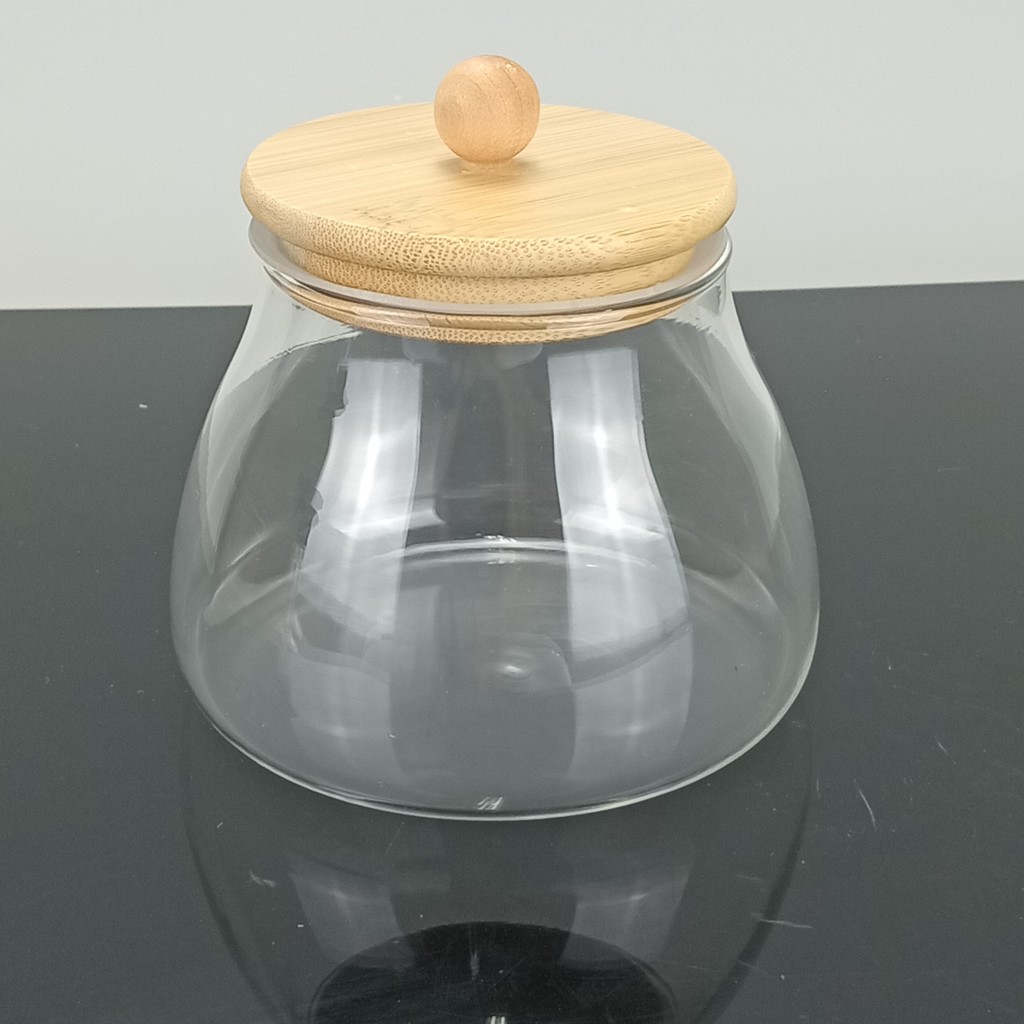 Pote Table Mantimentos com Tampa Borosilicato Tampa Home&Co Bambu 10x11x11 450ml