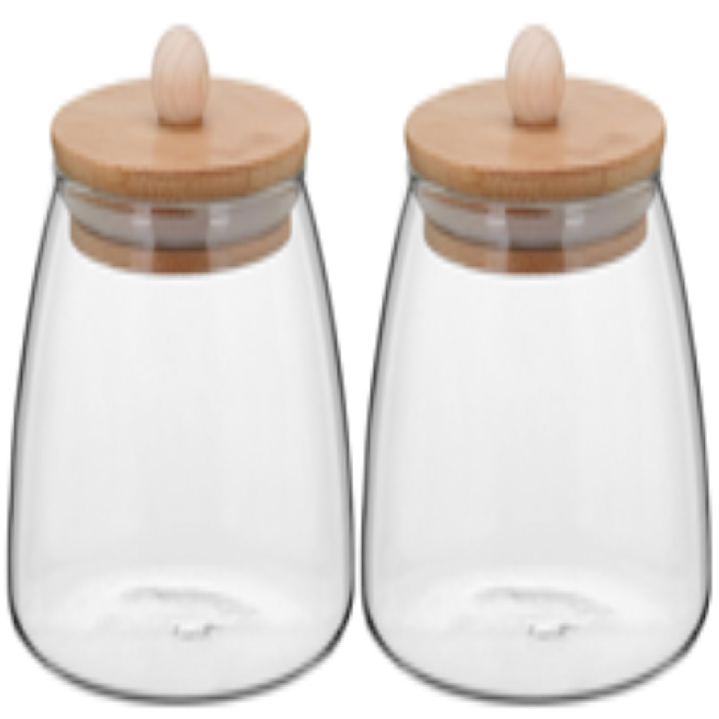 Kit 2 Potes Porta Mantimentos Table Tampa Bambu Borossilicato 450ml 10x11x11cm