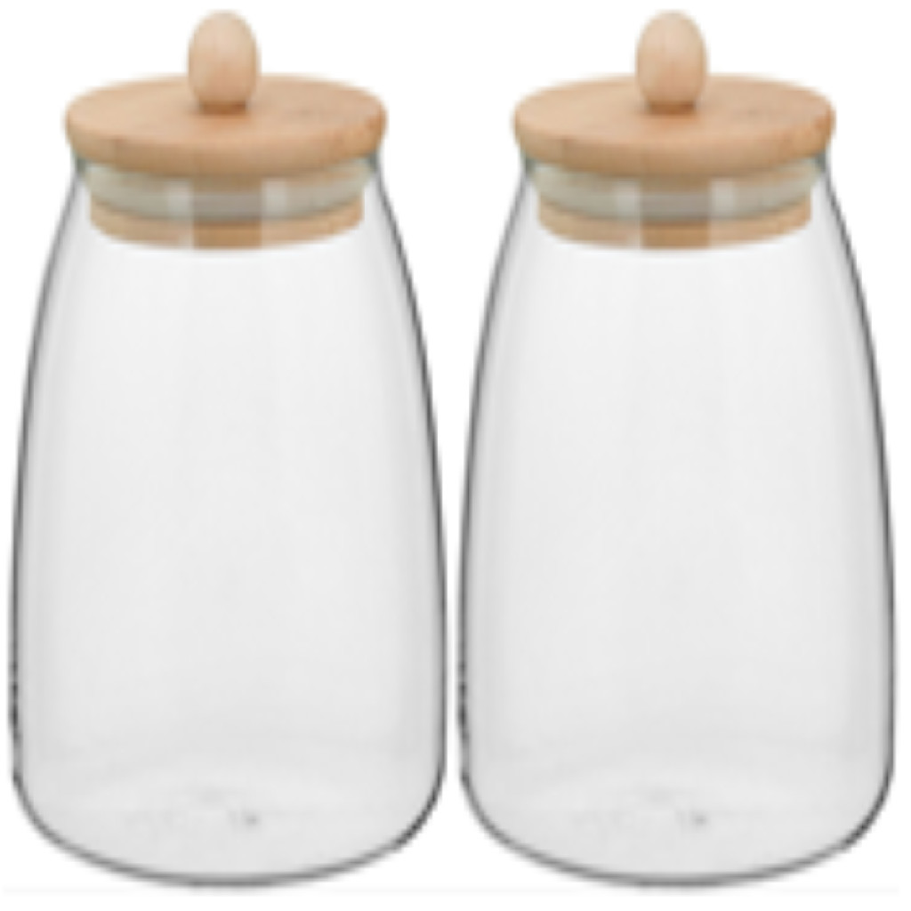 Kit 2 Potes Porta Mantimentos Table Tampa Bambu Borossilicato 900ml 15x11x11cm