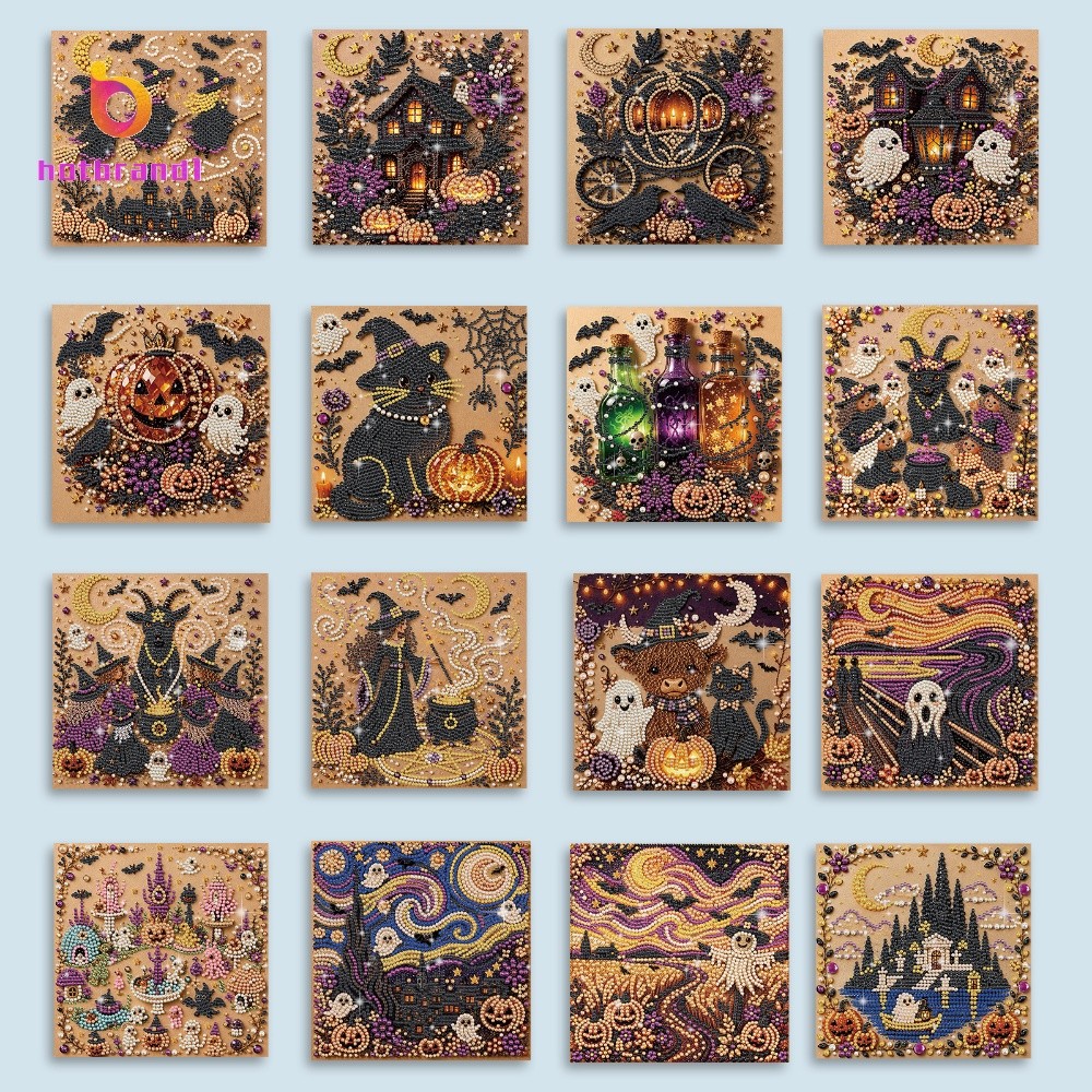 DIY Pearl Diamond Painting Halloween 20x20cm Kit Moldura De Madeira Conjunto De Tela Autoadesiva