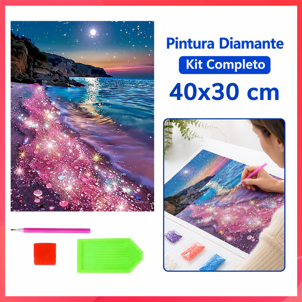 Rosa praia DIY Kit de pintura diamante cheio de diamantes romântico mar vista menina coração quarto decoração pintura