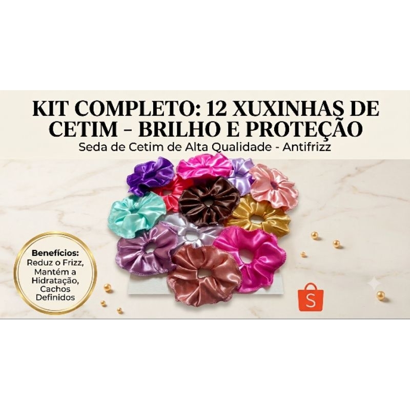 KIT 12 Xuxinhas de Cetim Anti-frizz Costura a Vista Scrunchies