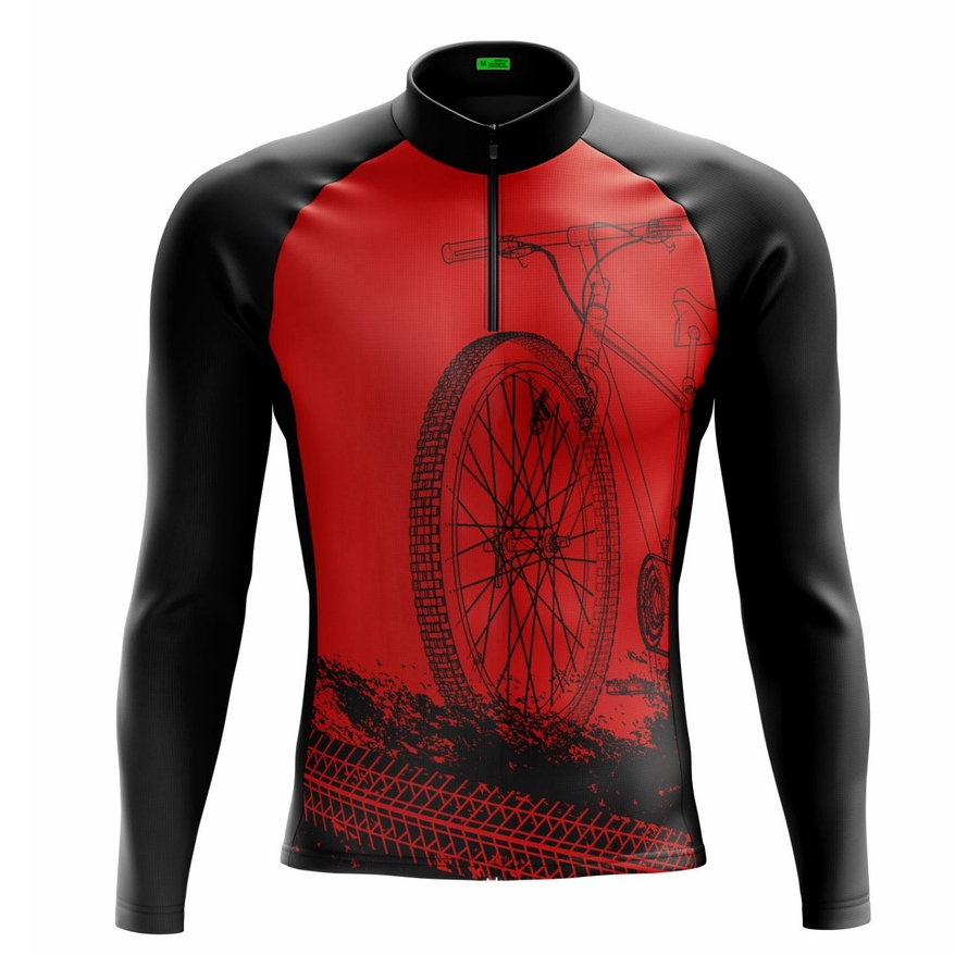 Camisa Ciclismo Masculina Camiseta Manga Longa Bike Roda Vermelha Roupa Pedal Mtb