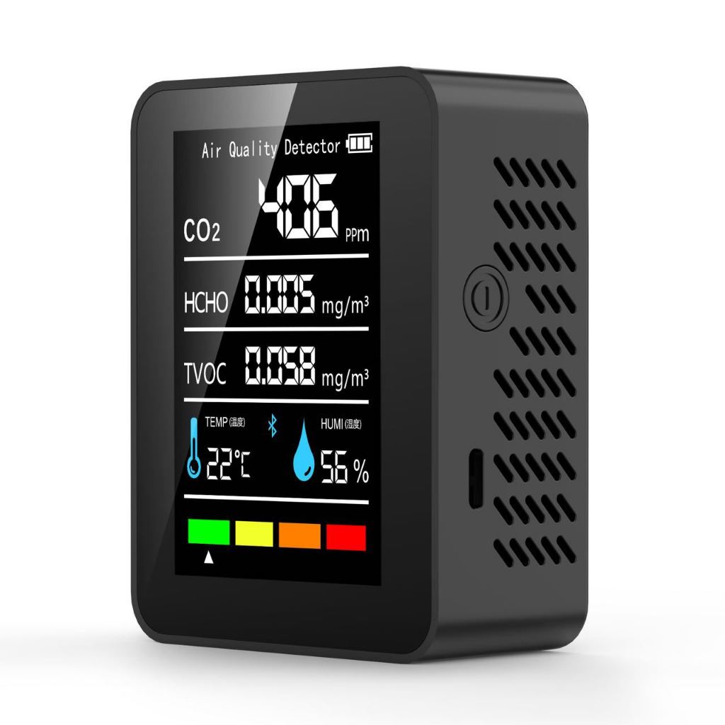 Medidor Recarregável De Qualidade Do Ar Com 5 Funções CO2 Formaldeído TVOC Monitor De Umidade E Temperatura