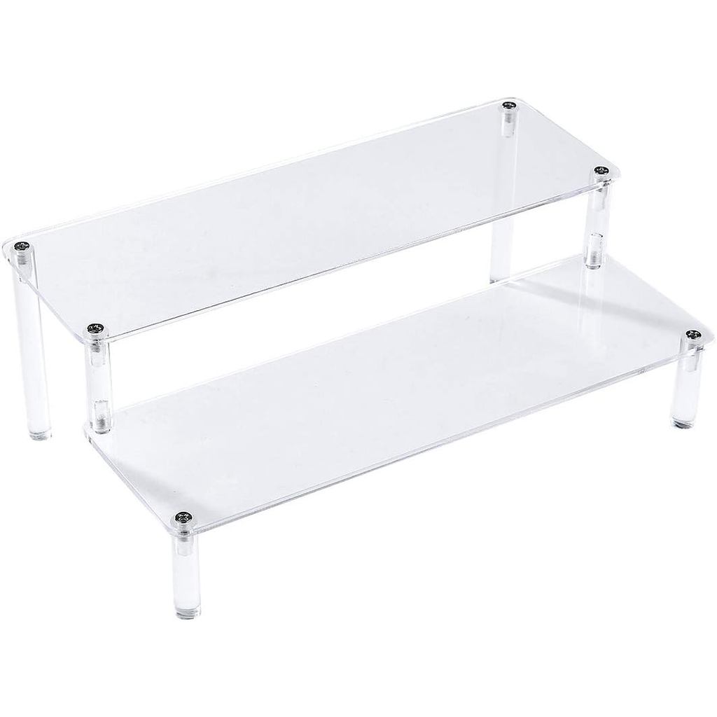 BYCY Acrylic Clear 2-Tier Riser Display Shelf for Figures, Desserts Holder, Collections Organizer and Cosmetic Items She