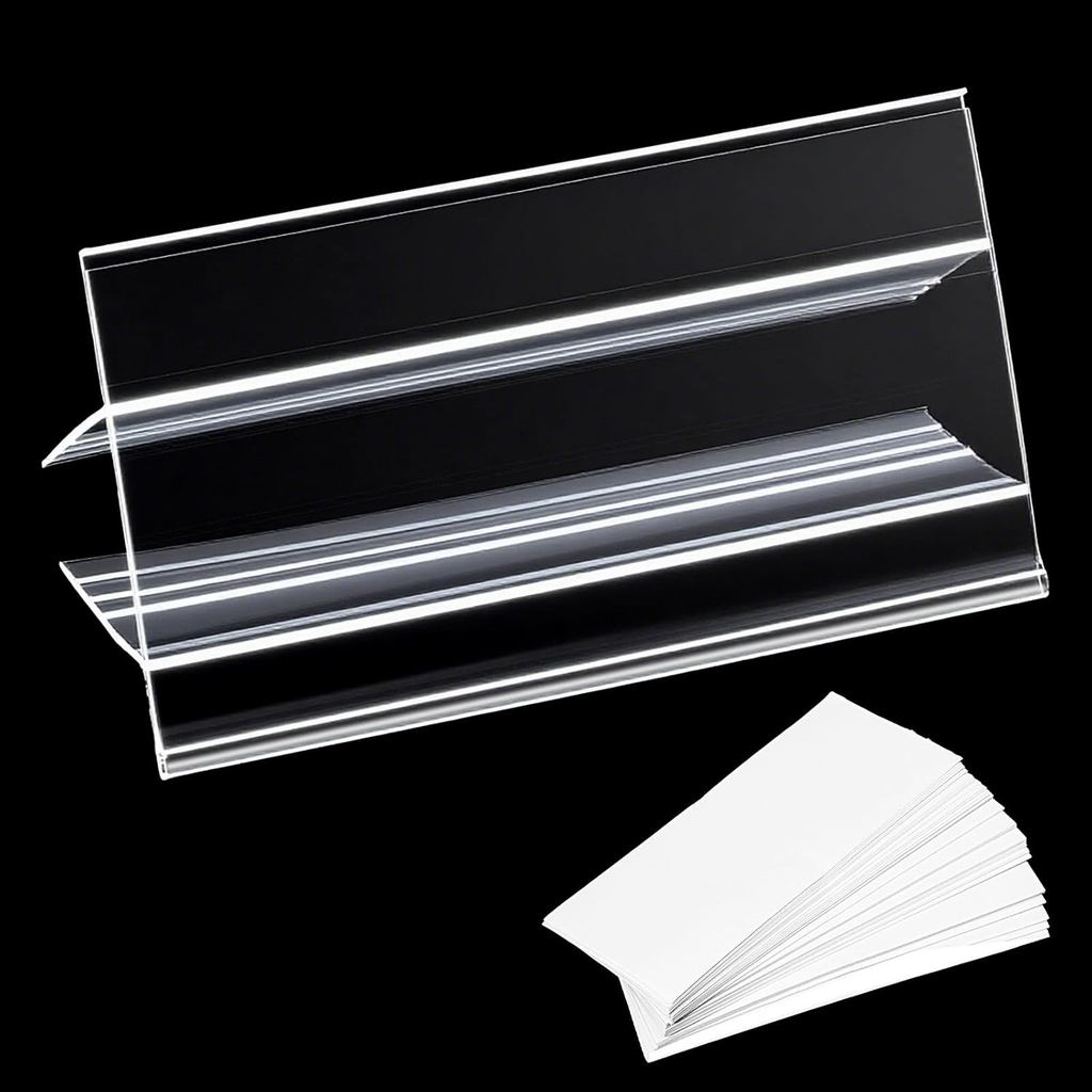 50 Pcs Wood Shelf Label Clear-Wire Shelf-Label-Holder Mini Clear Sign Display Holder PVC Clear Shelf Labels Holder with