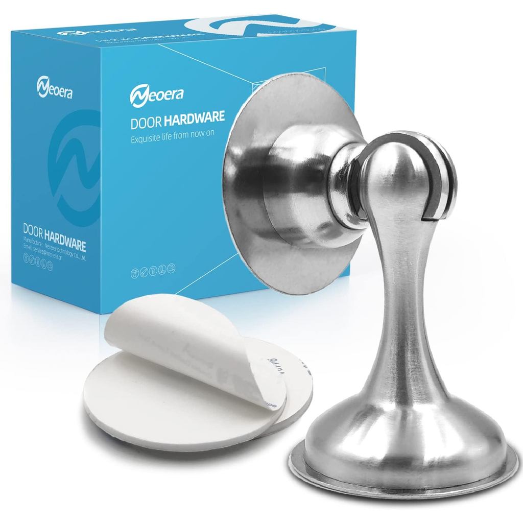 Neoera Magnetic Door Stop (Brushed Nickel) No Drilling Strong Adhesive Mount Door Stopper Strong Magnetic Door Catch for