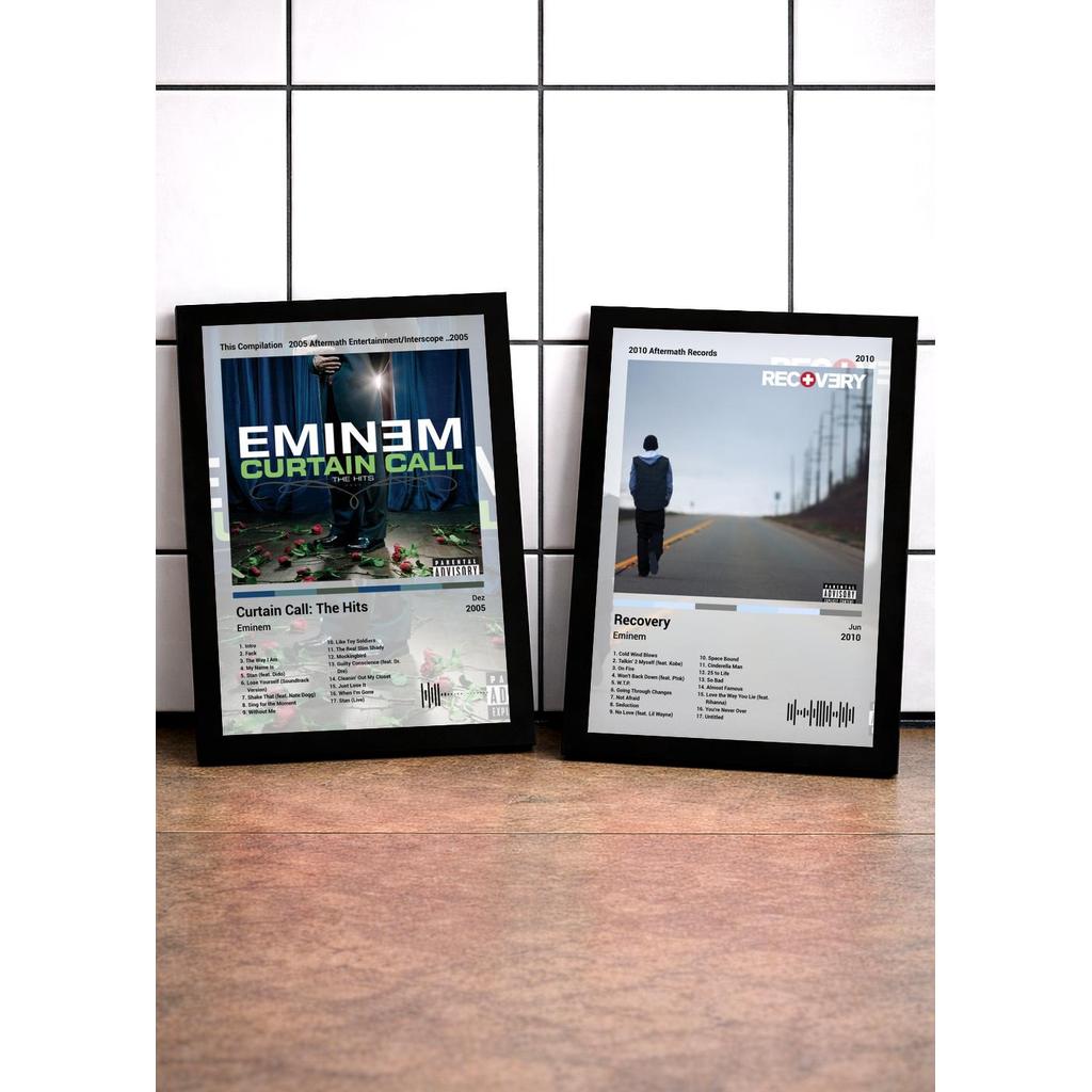 2 Quadros Eminem Curtain C+Re C/ Vidro, Moldura Preta