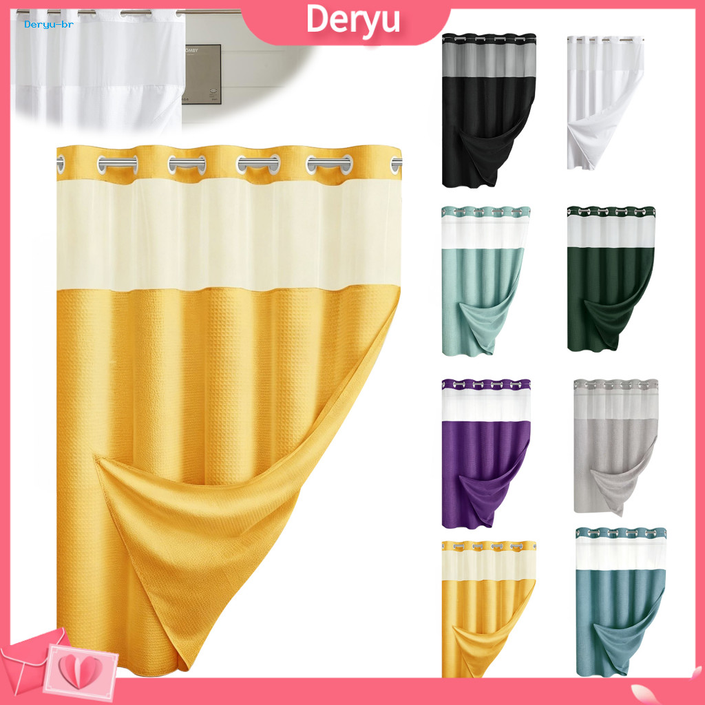 Hotel Grade Fabric Shower Curtain Waterproof with on Liner No-hook Snap-on Mesh Top Machine Washable for Bathroom
