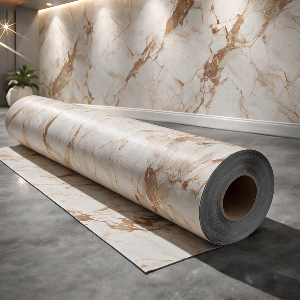 Papel de Parede Adesivo Mármore Dourado Acobreado Luxo para Sala Hall Quarto