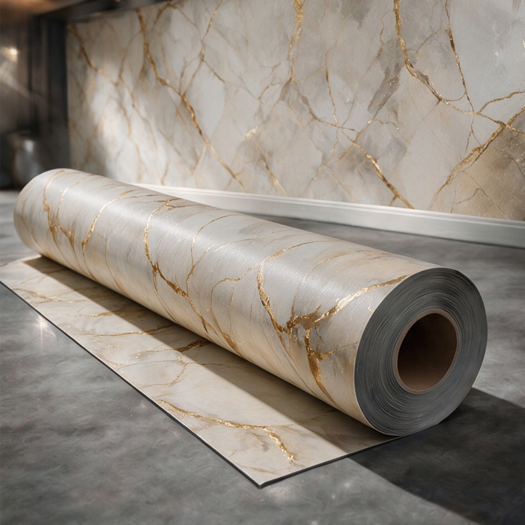 Papel de Parede Adesivo para Sala Hall Mármore Branco Dourado Moderno Luxo Rolo