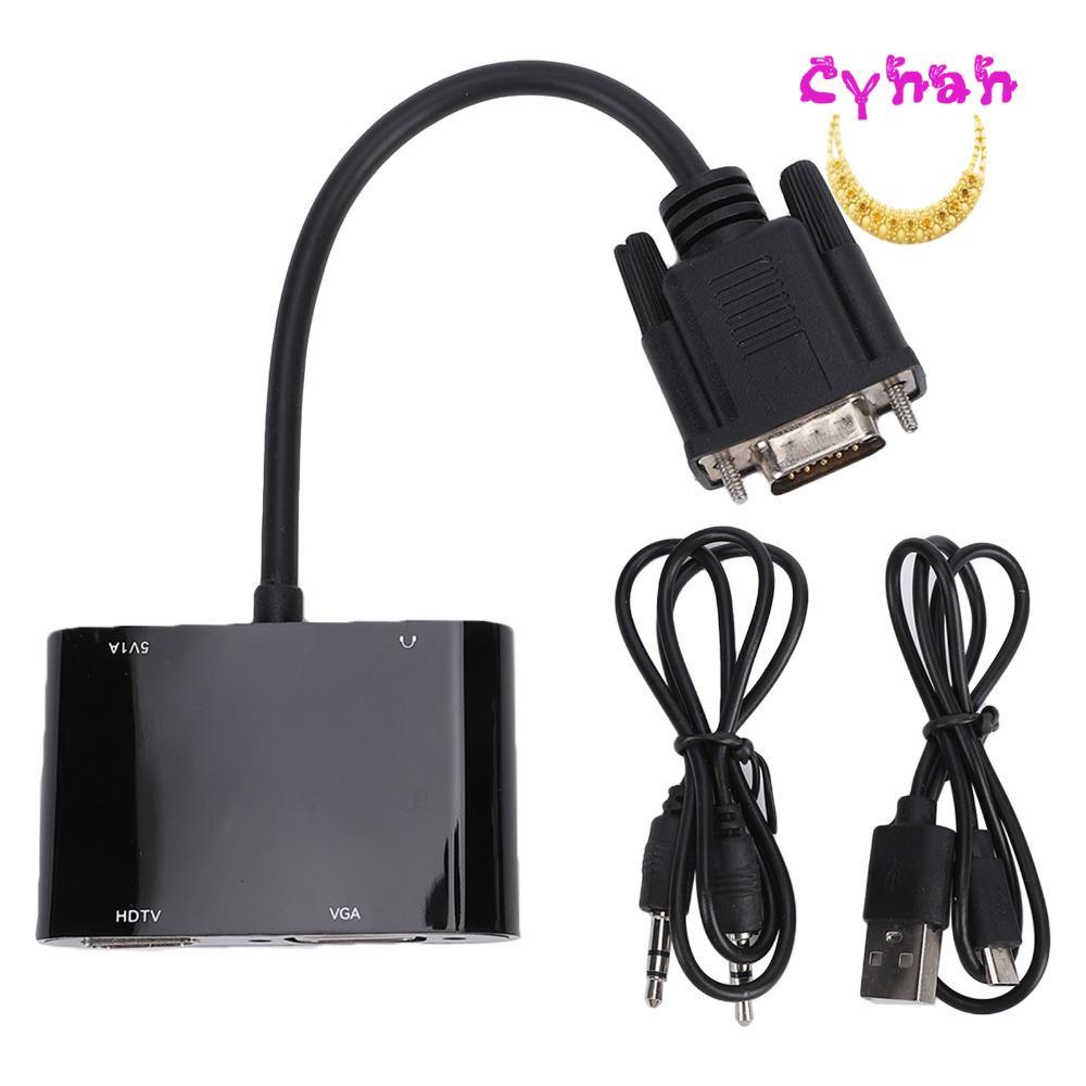 Adaptador CYNAN VGA Para HD , De Monitor Duplo De Design 2 Em 1 1080P @ 60 Hz , Com Conversor De Porta De Áudio
