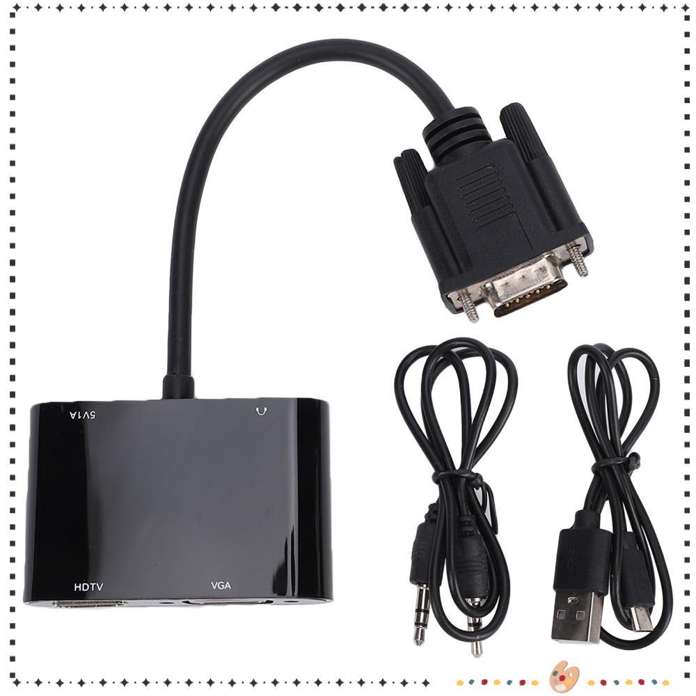 Adaptador De Monitor Duplo , 1080P @ 60Hz 2 Em 1 Design VGA Para HD , Com Conversor De Porta De Áudio