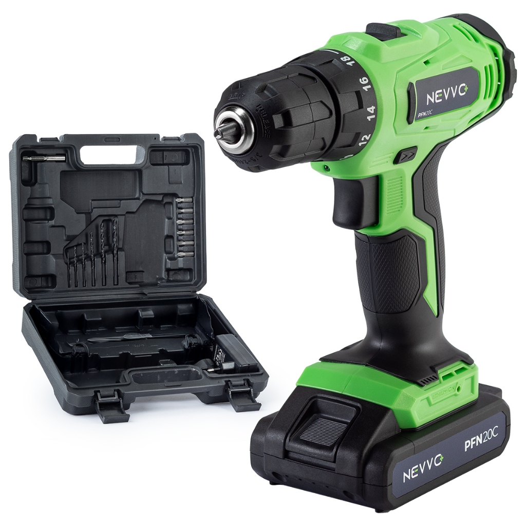 Parafusadeira Furadeira 20V 1400Rpm 3/8 10mm 1300mAh Bivolt 35Nm C/ Maleta e Acessórios PFN20C NEVVO
