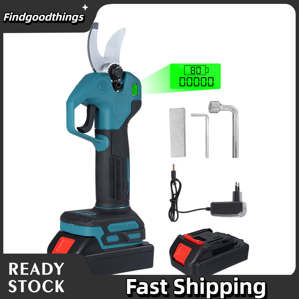 findgoodthings-br Tesouras de poda elétricas sem escova com 2 peças de bateria de 21 V 1300 mah Tela LCD portátil de 30