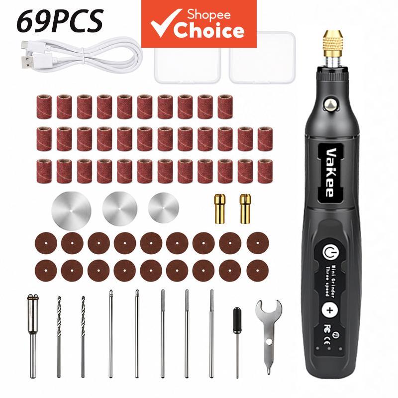 VAKEE Um Conjunto 1300mAh Tipo-C Carregamento Mini Caneta Moedor Elétrico , Ferramenta Rotativa Sem Fio Ajustável De 3 V