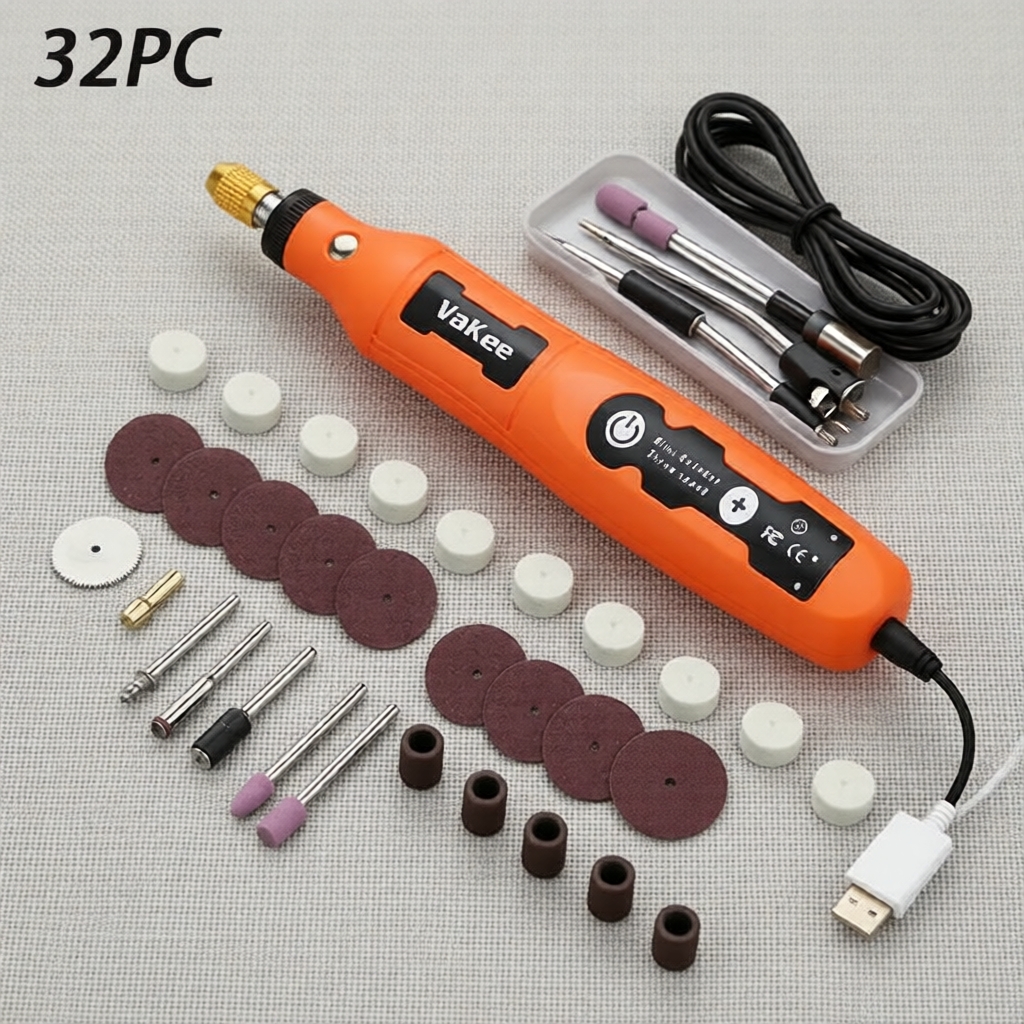 Vakee 1300mAh Tipo-C Mini Ferramenta Rotativa Sem Fio 18cm, 3 Velocidades Caneta Retificadora Elétrica para Artesanato e