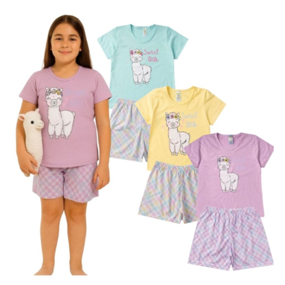 Pijama Infantil Feminino Verão Sweet Little  - Hey Kids - Azul Claro
