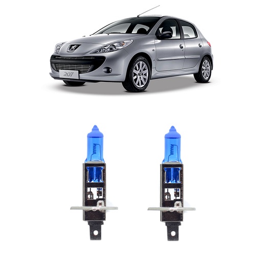 Par Lampada Super Branca Farol Alto Peugeot 207 2007 a 2015 8500k H1