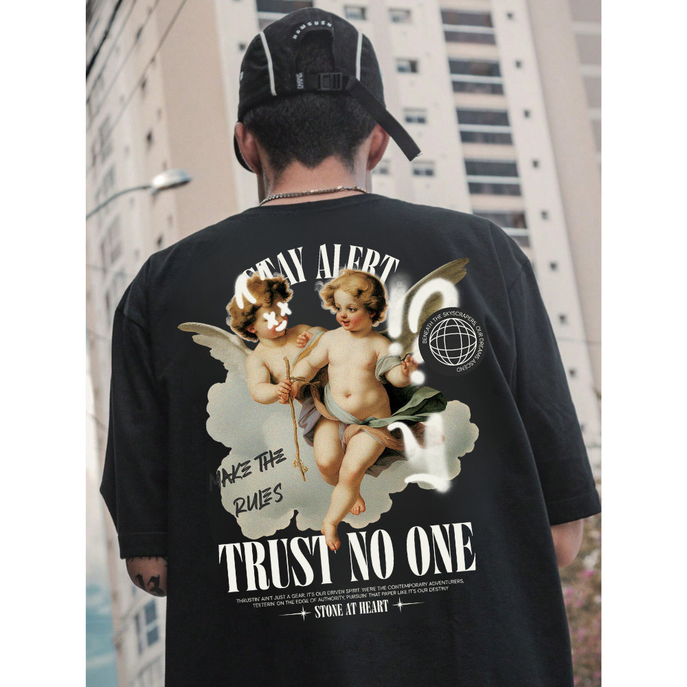 Camisa Streetwear Longa Estampada Stay Alert Angel Camisa Oversized Algodão