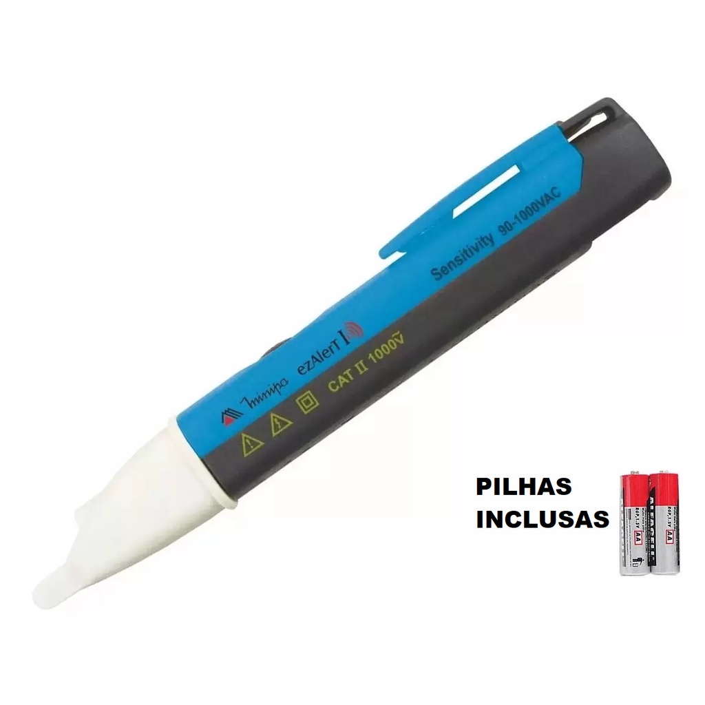 Detector Tensão Ez-alert I Chave Teste Cat II 1000v Minipa Com lanterna Pilha inclusa