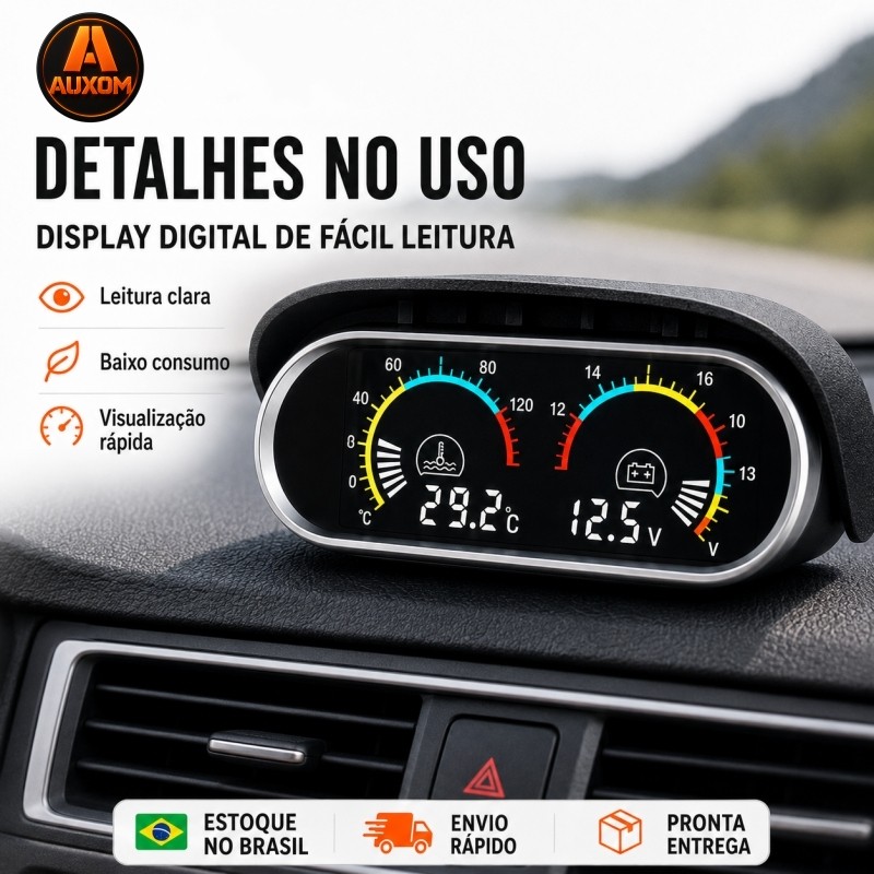 2 in 1 Digital Car Clock + T Adapter | Temperature + Voltage | Alert | Easy Installation