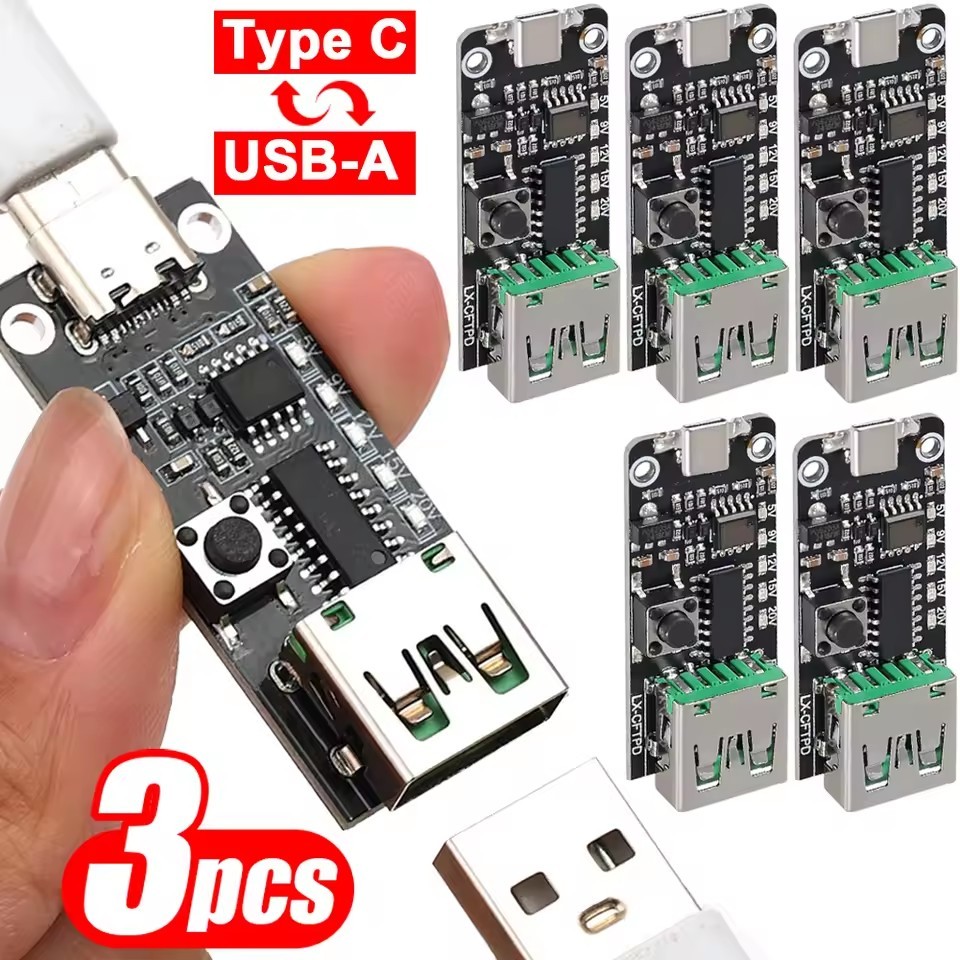 1-3PCS USB-C 5A Trigger Board-Módulo De Gatilho De Energia De Tensão-Placa Carga Rápida Ajustável-Entrada Fêmea Tipo Par