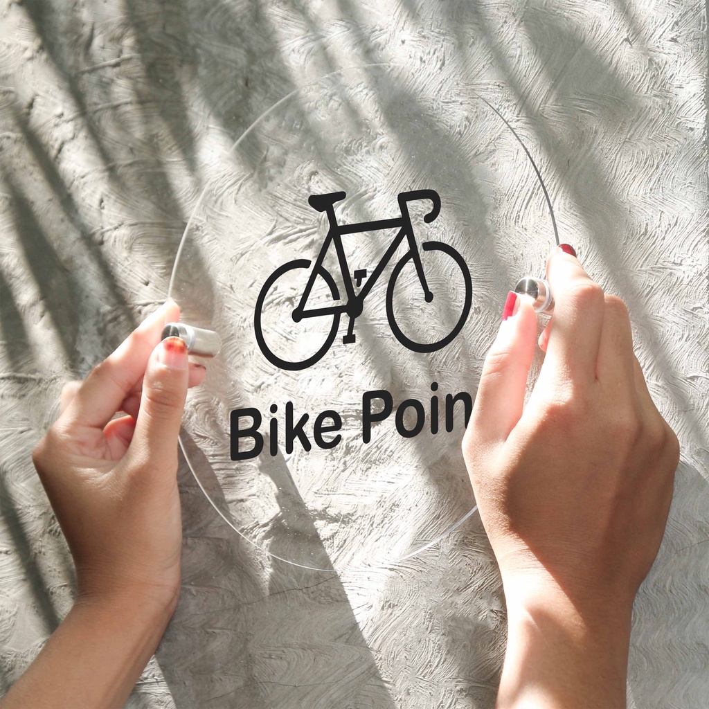 INPI HOUSE Signage Bike Point-Sinal De Ponto De Coleta De Bicicleta-Formato Redondo-Acrílico Transparente