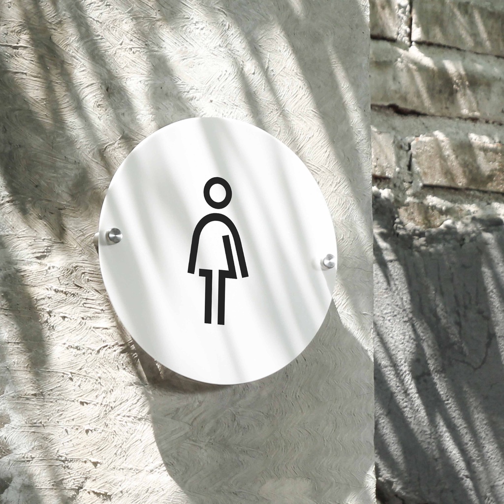 INPI HOUSE Signage Banheiro Feminino-Placa De Sinalização De Formato Redondo-Acrílico Branco 20cm