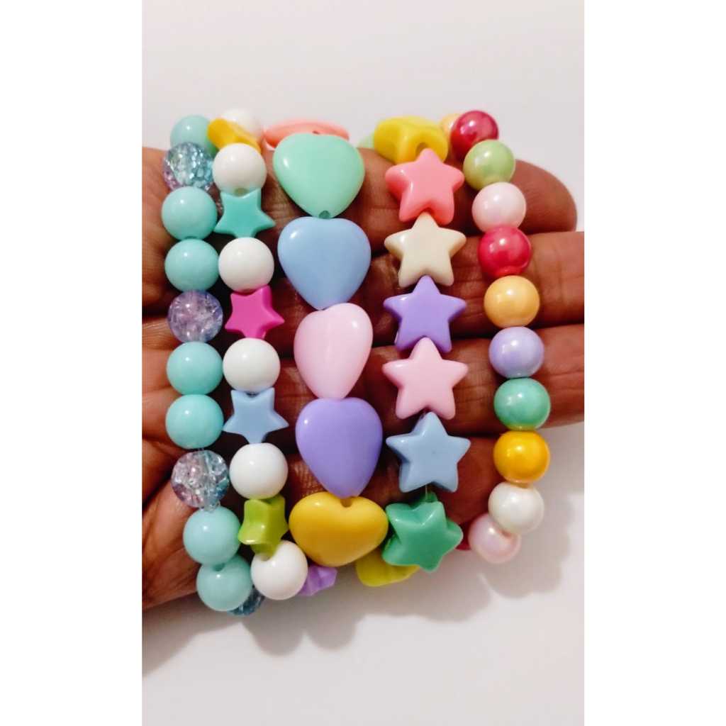 Mix 5 Pulseiras de Criança Coloridas Feminina Coração Pulseira de Elástico