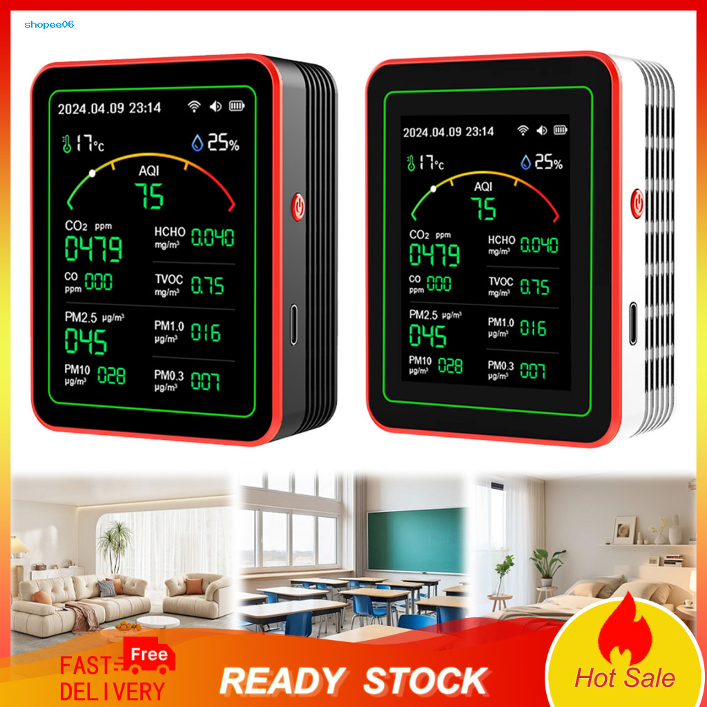 Pm0.3 Tester Portable Air Quality 15-in-1 Monitor Screen Indoor Co2 Co Hcho Tvoc Aqi Pm1.0 Pm2.5 Pm10 Temperature Humidi