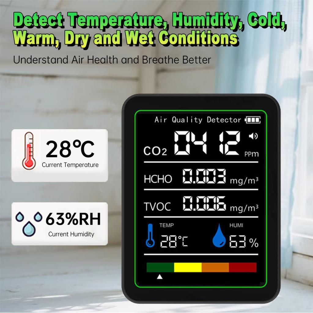 Xtahdge Ultra Alta Precisão 5 Em 1 HCHO TVOC Detector De CO2 Monitor De Ambiente Doméstico Inteligente Para Quarto De Cr