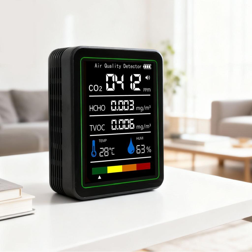 Detector De Qualidade Do Ar 5 Em 1 CO2 TVOC HCHO Testador De Temperatura E Umidade Medidor De Detecção Preciso Tempo Rea