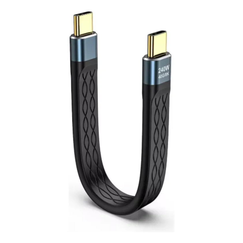 Cabo 13cm Tipo-c/c 240w 40gbps  Dados 8k Flat Slim Preto