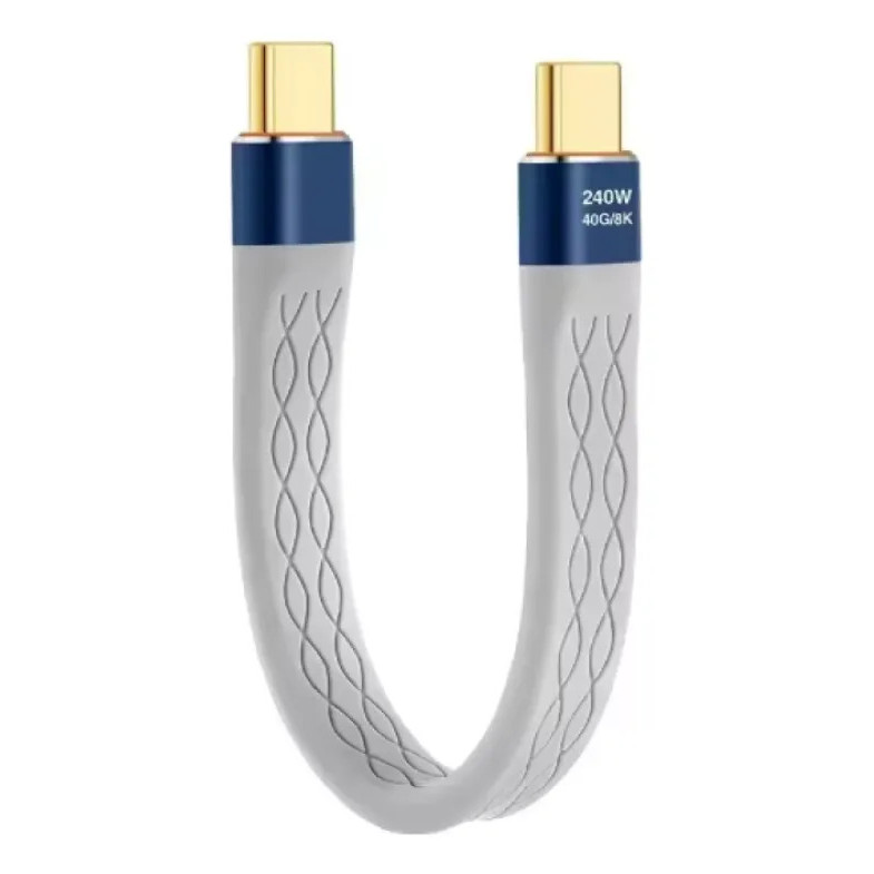 Cabo 13cm Tipo-c/c 240w 40gbps  Dados 8k Flat Slim Cinza