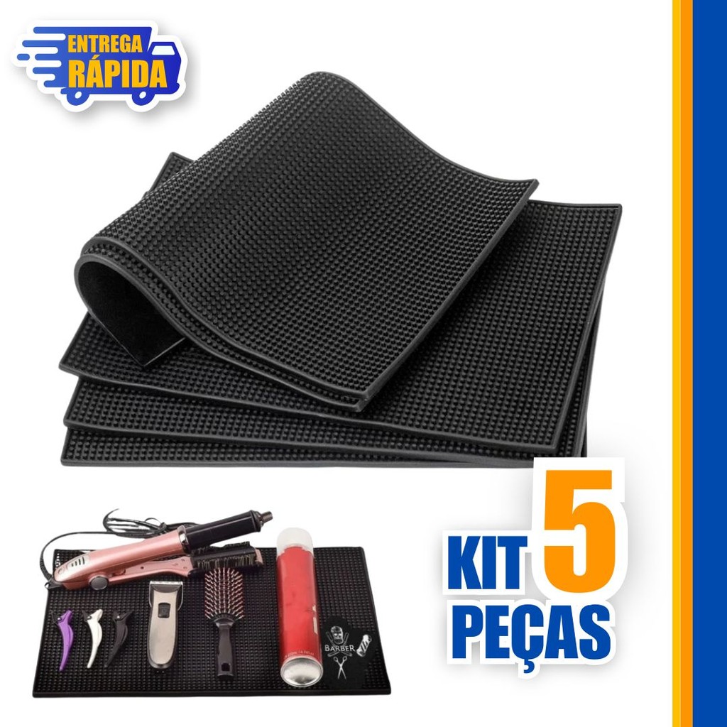 Kit com 5/4/3/1 Tapete Antiderrapante Bancada Barbeiro Cabeleireiro Proteção Porta Tesoura/Chapinha/Drinks/Chapinha