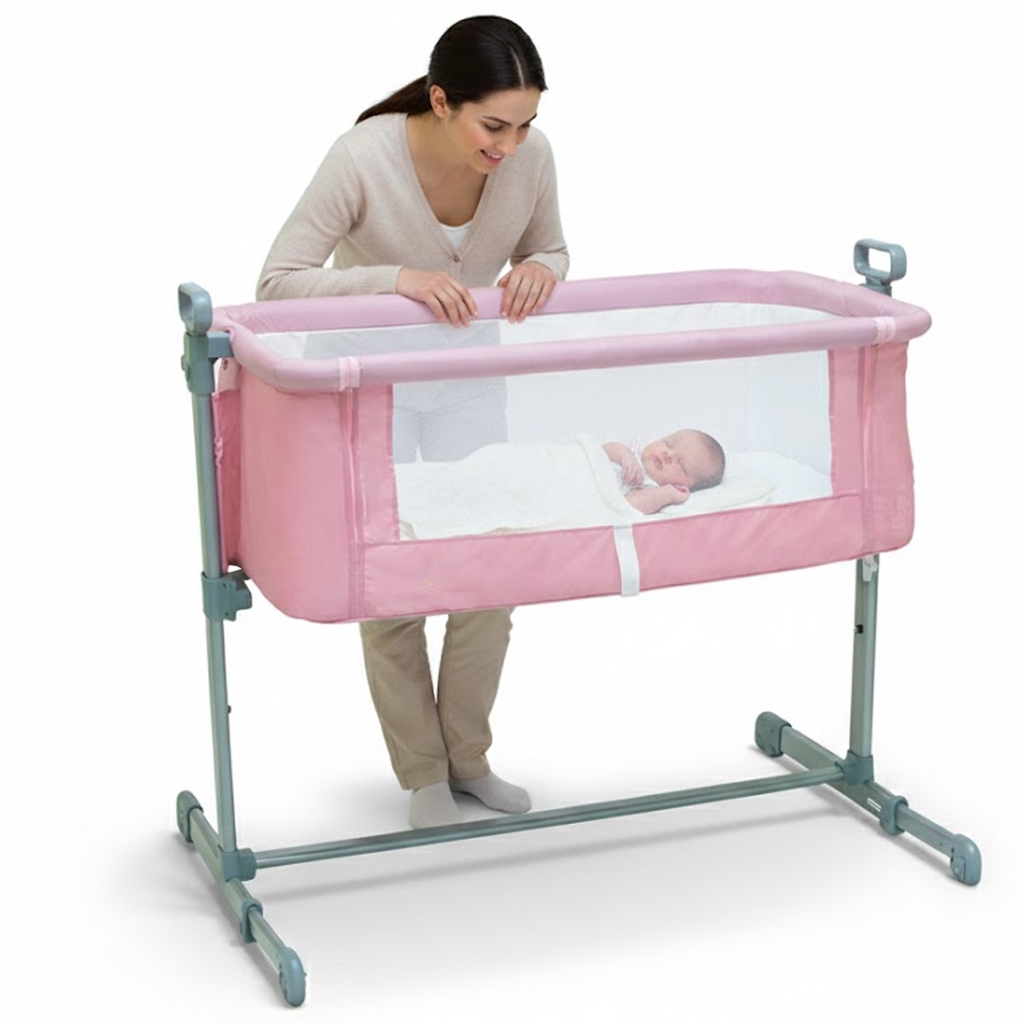 Berço Lateral Acoplado Cama Pais Side By Side 5 Alturas Ajustáveis Tecido Lavável Suporta Até 9kg