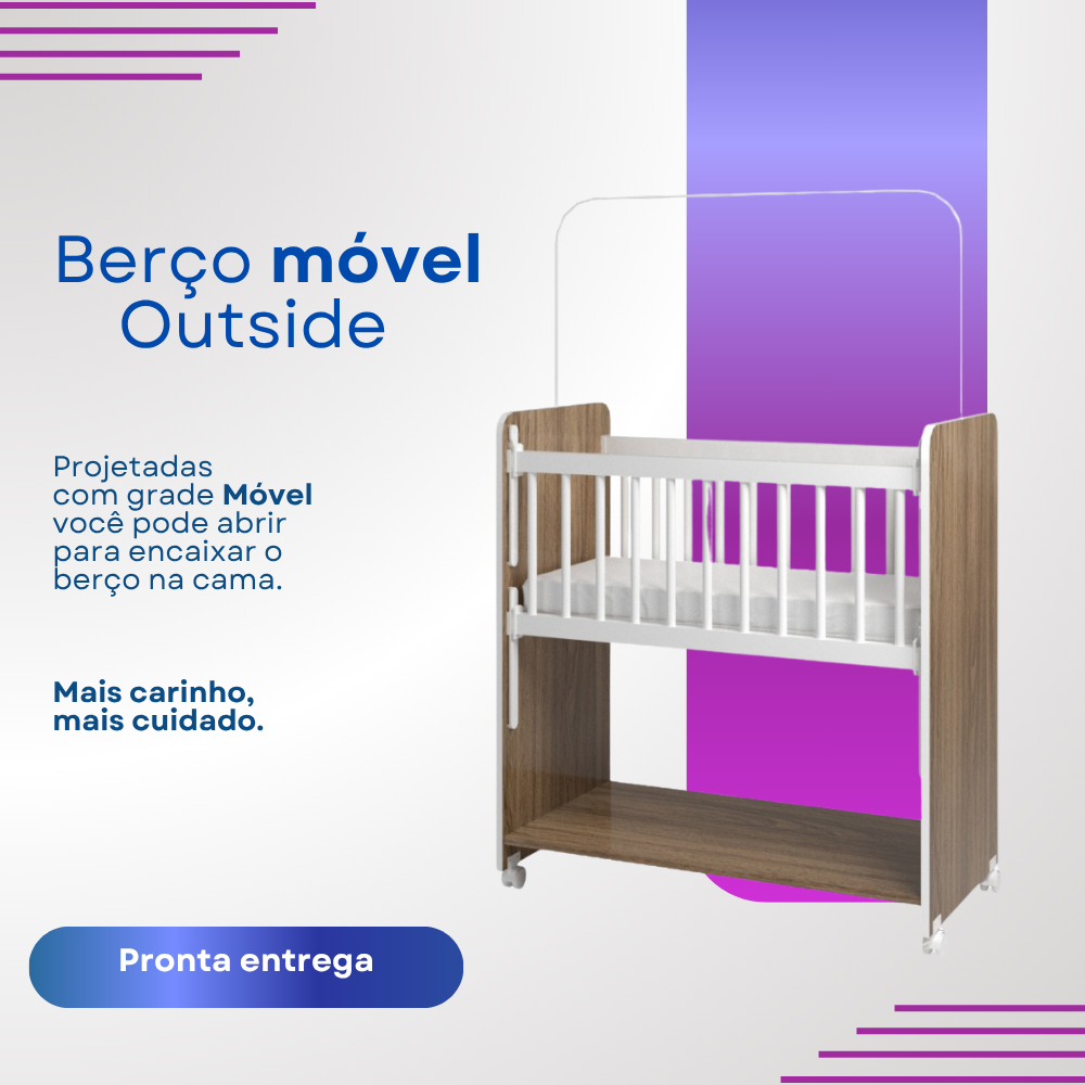 Mini Berço Moises com Grade Movel Lateral incluso colchão  Menino Menina By Side