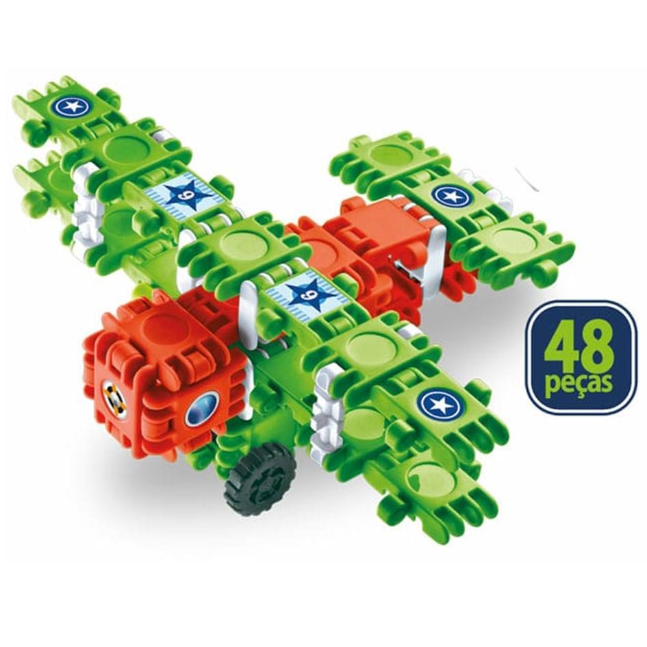 Avião Air Plane De Montar Clic E Lig 48 Peças Plasbrink