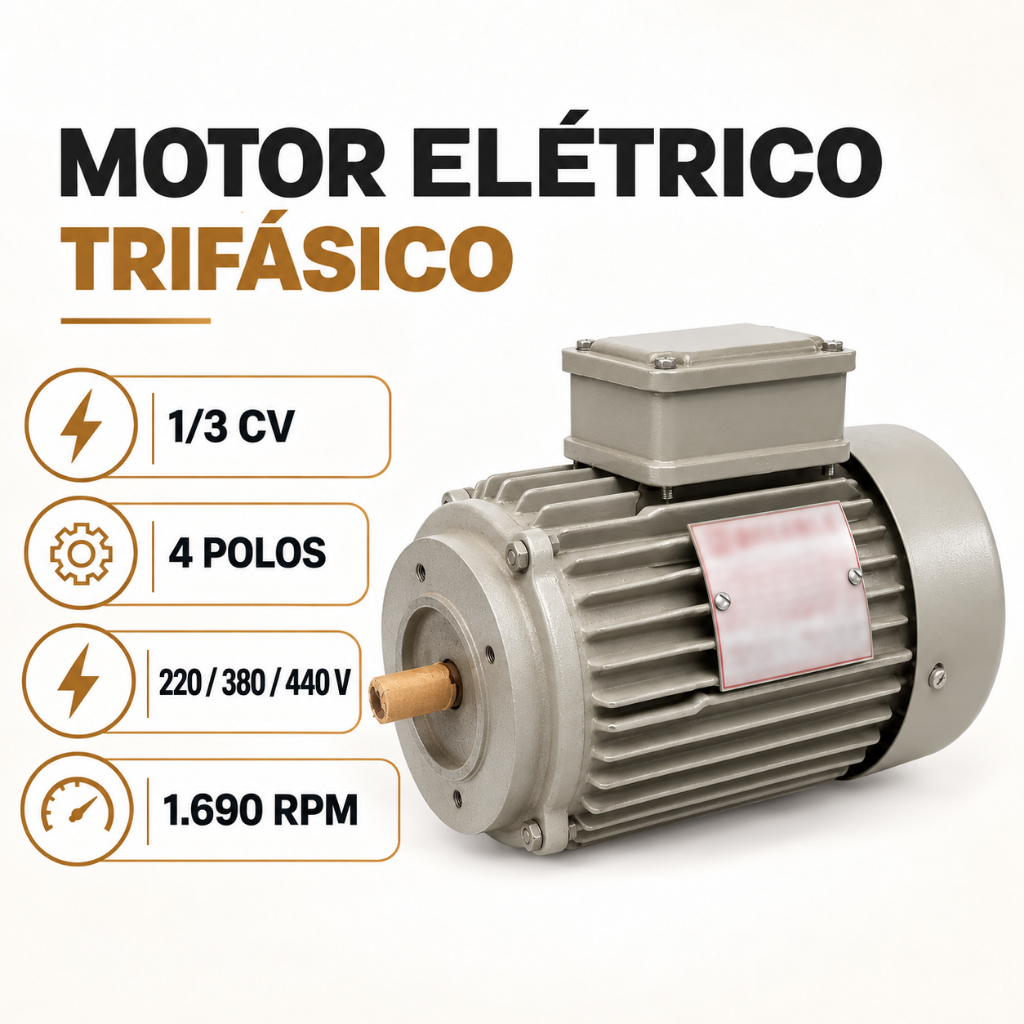 Motor Elétrico Trifásico Eberle 1/3 CV 4 Polos 1690 RPM 220/380/440V IP55